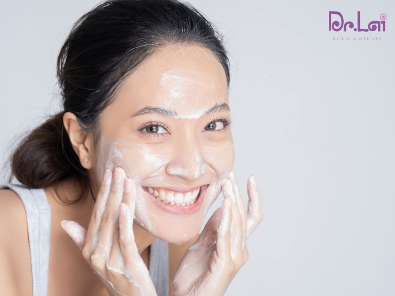 Làm sạch da sáng tối bằng sữa rửa mặt dịu nhẹ